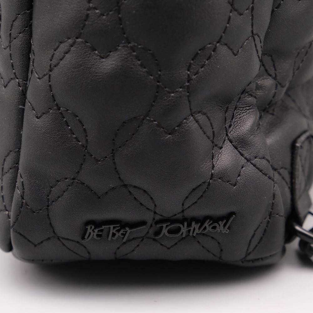 Betsey Johnson Pug Mini Backpack Black Quilted Heart Pink Glitter Dog Novelty - Picture 2 of 9